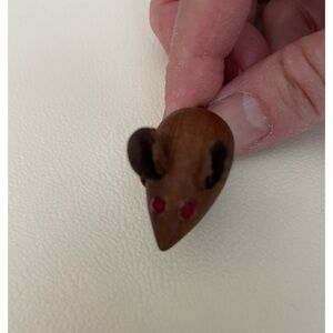 MCM Danish Teak Mouse with Red Crystal Eyes Brooch